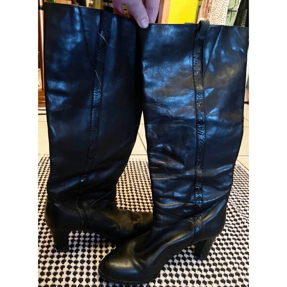 Vintage LOFT black slouchy BOHO boots with snakeskin trim SZ 8 Women's 3 in heel - Picture 4 of 13